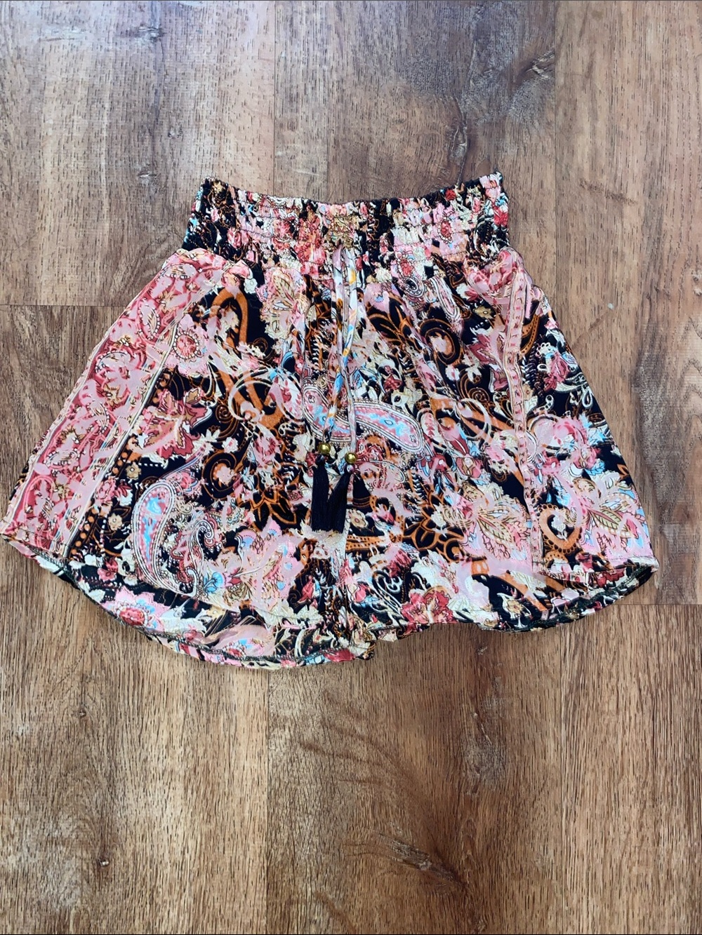 Rhea Costa Pink Black Paisley Print Elastic Waist Shorts